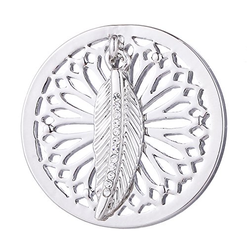 Morella Mujeres Collar 70 cm Acero Inoxidable y Colgante Amuleto Coin 33 mm atrapasueños-Pluma de Buena Suerte de Color Plata para Damas, en Bolsa para Joyas