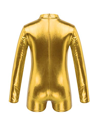 MSemis Maillot de Gimnasia Mono Brillante para Niños Niñas Leotardo Body Patinaje Ropa de Danza Competición Dorado 12 Años