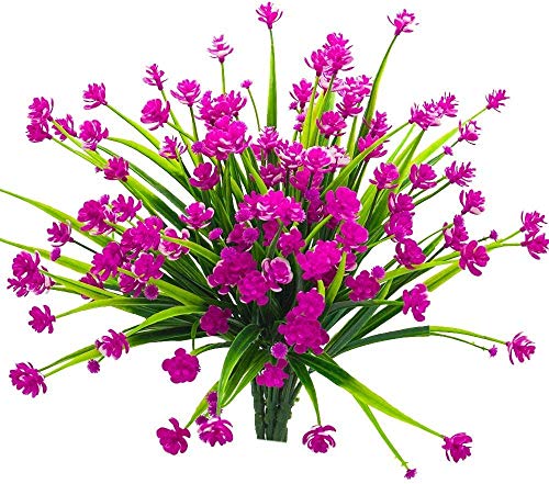 Msrlassn 4 Piezas Flores Artificiales,Flores de plástico Artificiales,no se decolora,para Interior Exteriores decoración Arbusto de jardín Porche Ventana decoración Planta (Fucsia)