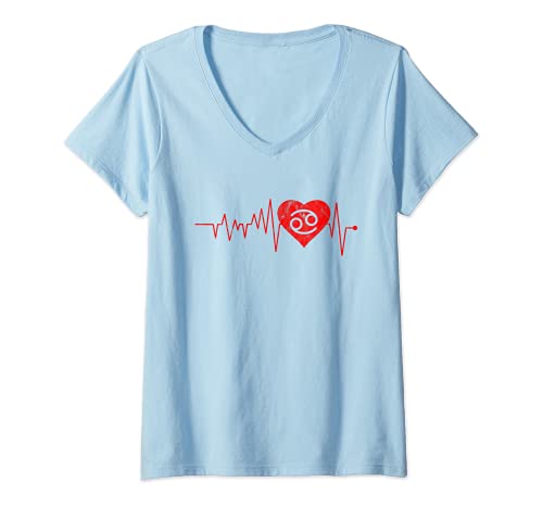 Mujer Signo del cáncer Heartbeat Vintage Símbolo del zodiaco cumpleaños Camiseta Cuello V