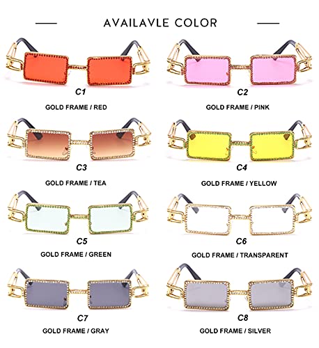 Mujeres Gafas de Sol Rectángulo Diamante Gafas de Sol Femenino Rhinestone Vintage Gafas de Sol Venta al por Mayor Gafas de Sol (Color : 1, Size : F)