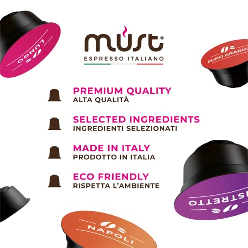 MUST Solubles Variety Pack Degustación 96 Cápsulas, 6 Paquetes de 16 Cápsulas, Cápsulas Autoprotegidas Compatibles con la Máquina Nescafè Dolce Gusto, Made in Italy