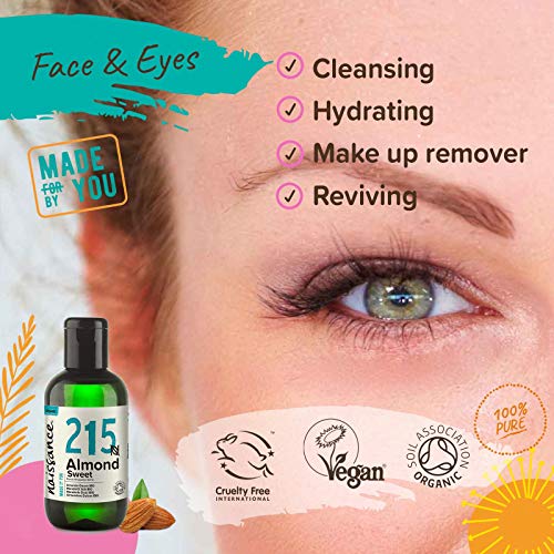 Naissance Aceite De Almendras Dulces Prensado en Frio Puro BIO (no. 215) - 100ml - Hidratante Natural Ecológico Pelo, Uñas, Cuerpo, Piel - Emoliente Vegetal Orgánico Para Masaje, Jabones, Estrías