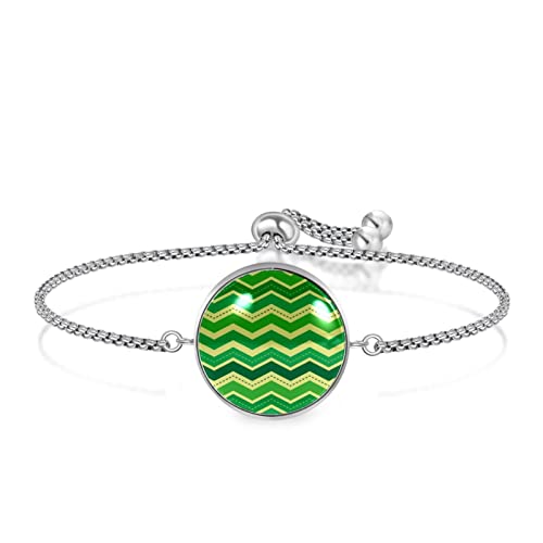 nakw88 Pulseras de acero inoxidable con patrones para mujeres y niñas ajustables | Caja exquisita Día de San Patricio Ondulación Verde