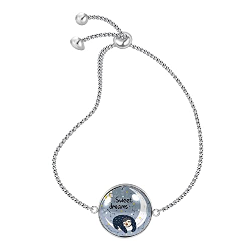 nakw88 Pulseras de acero inoxidable con patrones para mujeres y niñas ajustables | Caja exquisita Sloth Sweet Dream