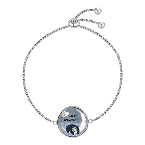 nakw88 Pulseras de acero inoxidable con patrones para mujeres y niñas ajustables | Caja exquisita Sloth Sweet Dream