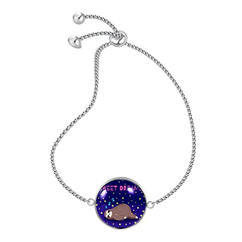 nakw88 Pulseras de acero inoxidable con patrones para mujeres y niñas ajustables | Caja exquisita Sweet Dream Sloth