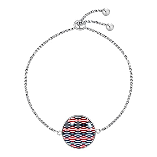nakw88 Pulseras de acero inoxidable con patrones para mujeres y niñas ajustables | Exquisita caja de rayas americanas onduladas