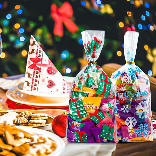 Navidad Bolsas de plástico de celofán Transparente 100 Bolsitas de Bolsas de plástico para Galletas Galletas Dulces Tortas de Dulces Magdalenas de Chocolate PiruletaBolsas de Decoracións (C)