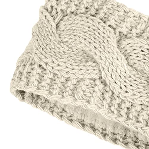 Neverless - Cinta para la frente de punto para mujer, forro polar, patrón trenzado, protección para las orejas, cinta para el pelo, rodillas, cinta para la cabeza 12005 beige Talla única