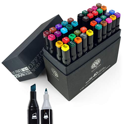 OfficeTree Set con 40 Marcadores de Fibra Touch Twin Marker - Colores Intensos - para Diseño, Bocetos, Ilustraciones, Dibujo