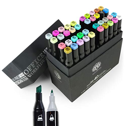 OfficeTree Set con 40 Marcadores de Fibra Touch Twin Marker - Colores Suaves - para Diseño, Bocetos, Ilustraciones, Dibujo