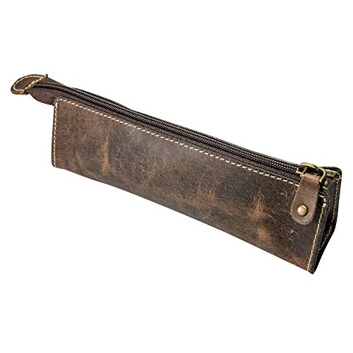 Online 41080 - Estuche de piel de vacuno con cremallera, diseño vintage, color marrón