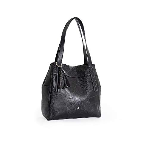 PACO MARTINEZ | Bolso Shoulder Efecto Patchwork Color Negro | 33x32,5x11,5 | Grande