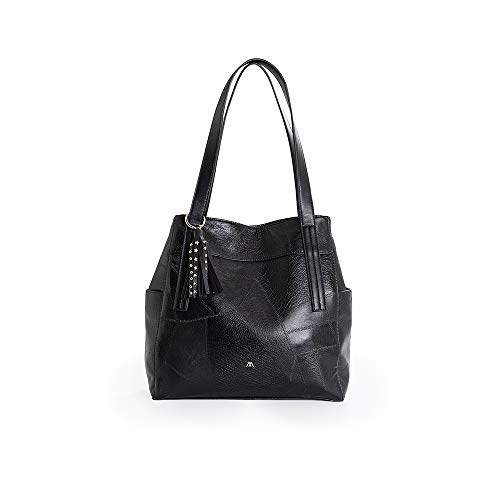 PACO MARTINEZ | Bolso Shoulder Efecto Patchwork Color Negro | 33x32,5x11,5 | Grande