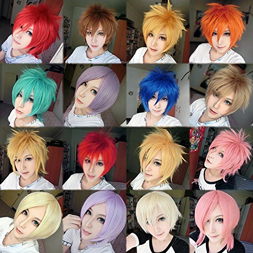 Pelucas completas de cola de pelo rizado Cosplay de 30 CM Peluca corta Mujeres Hombres Peluca Unisex Fiesta de disfraces de Halloween Wig Marron oscuro