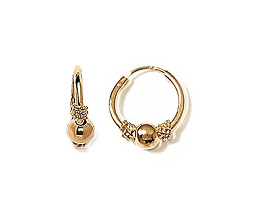 Pendientes de aro de Bali bañados en oro – Diámetro 12 mm