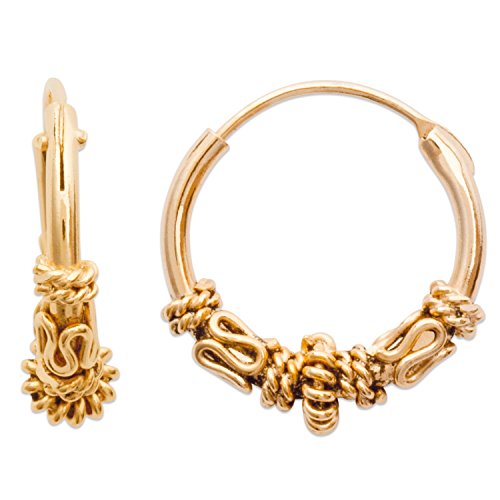 Pendientes de aro de Bali en chapado en oro – diámetro 14 mm