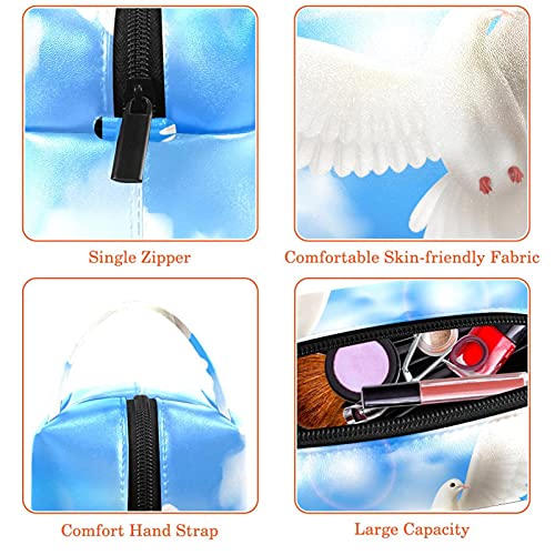 Pentcost Paloma blanca Dove Blue Sky Clouds - Bolsa de cosméticos para mujer, piel de microfibra con cremallera