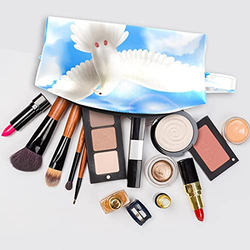Pentcost Paloma blanca Dove Blue Sky Clouds - Bolsa de cosméticos para mujer, piel de microfibra con cremallera