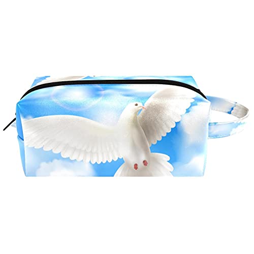 Pentcost Paloma blanca Dove Blue Sky Clouds - Bolsa de cosméticos para mujer, piel de microfibra con cremallera