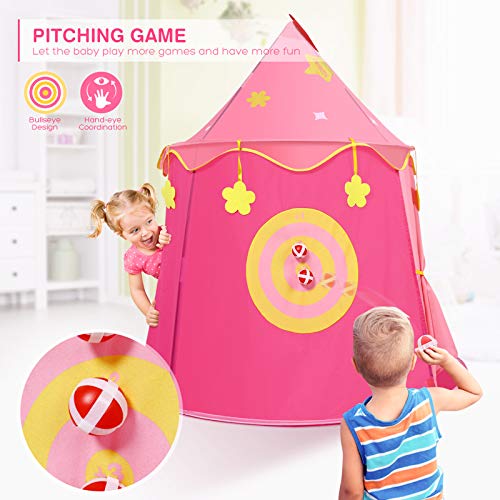 Peradix Tienda Campaña para Niños, Castillo de la Princesa, Carpa con Juego de Pitcheo, Regalo para Niños,Carpa para niños portátil Pop Up,Tienda Rosa Plegable para Interior y Exterior (Rosado)