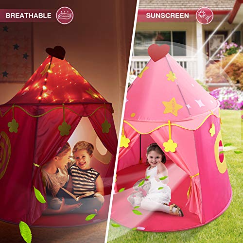 Peradix Tienda Campaña para Niños, Castillo de la Princesa, Carpa con Juego de Pitcheo, Regalo para Niños,Carpa para niños portátil Pop Up,Tienda Rosa Plegable para Interior y Exterior (Rosado)