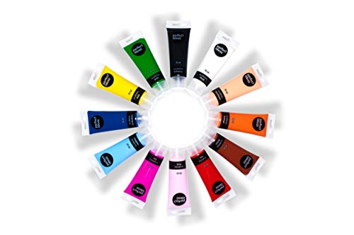 perfect ideaz Set de Pinturas acrílicas 12 x 75 ml, 12 Tubos, Alta proporción de pigmentos, Pintura acrílica de Alta Cobertura y de Secado rápido, Ideales para Pintar y Dibujar
