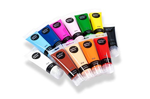 perfect ideaz Set de Pinturas acrílicas 12 x 75 ml, 12 Tubos, Alta proporción de pigmentos, Pintura acrílica de Alta Cobertura y de Secado rápido, Ideales para Pintar y Dibujar