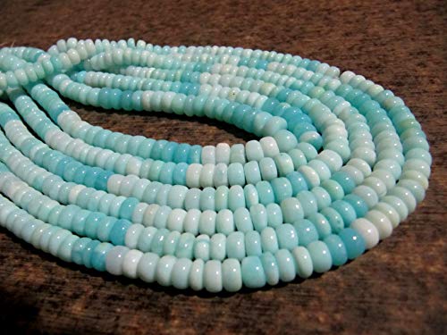 Perlas lisas de ópalo peruano azul natural RONDELLE de 5-6 mm de hebra de 8 pulgadas