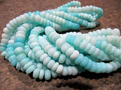 Perlas lisas de ópalo peruano azul natural RONDELLE de 5-6 mm de hebra de 8 pulgadas
