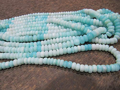 Perlas lisas de ópalo peruano azul natural RONDELLE de 5-6 mm de hebra de 8 pulgadas