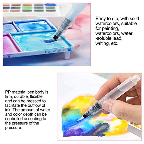 Pincel de Agua 6 Pcs Set Pinceles Acuarela,Pincel con Deposito de Agua Recargable Rotulador Acuarela Water Brush Pens Regalo para Pinturas de Acuarela Punta Pequeño Mediana Grande