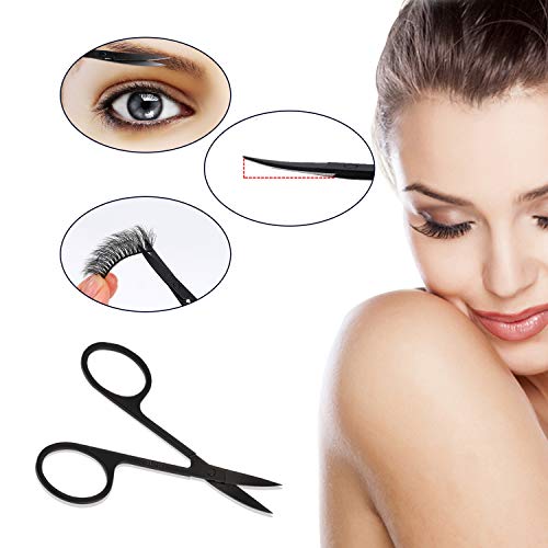 Pinzas Depilar Cejas Profesionales, 5 Piezas Pinzas de Precisión de Acero Inoxidable y Tijeras Curvas para Mujeres y Hombres Depilación de Cejas, Negro