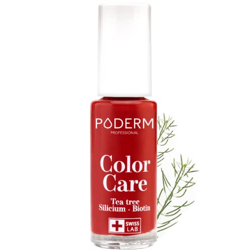 PODERM - ESMALTE DE UÑAS TEA TREE PARA HONGOS DE UÑAS - TRATAR LAS UÑAS AMARILLAS/DAÑADAS - Esmastas-cuidado - Previene y trata HONGOS - CUIDADO 2 IN 1 - FÓRMULA ÚNICA - Hecho en Suiza (Rouge Allure)