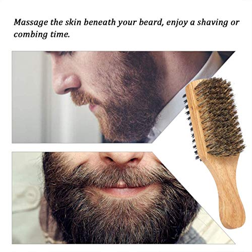 POFET Cepillo para barba, doble cara, exfoliante de pelo facial, peine de afeitado masculino, brochas de bigote, mango de madera maciza (color de madera)