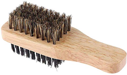 POFET Cepillo para barba, doble cara, exfoliante de pelo facial, peine de afeitado masculino, brochas de bigote, mango de madera maciza (color de madera)