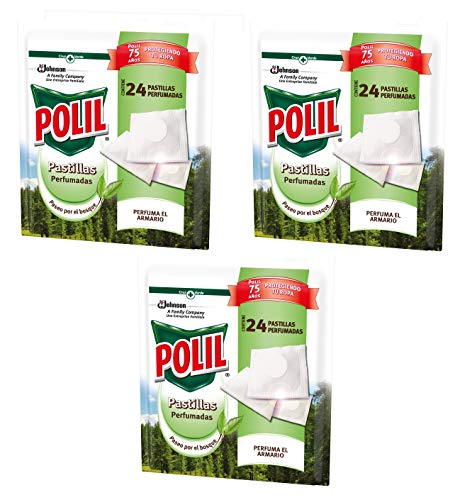 Polil Raid - Pastillas Perfumadas Antipolillas con Aroma Paseo por el Bosque (Pack de 3, 72 pastillas)