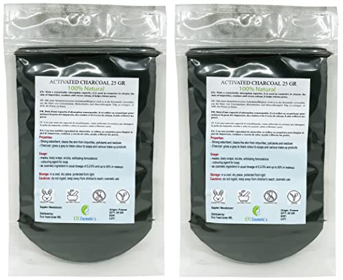 Polvo de carbón activado - 25/50 gr: uso en máscaras, envolturas corporales, exfoliantes, formulaciones exfoliantes, colorantes para jabones (50 Gr)