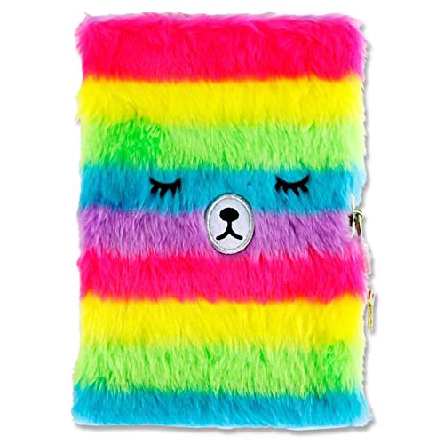Premier Stationery - Cuaderno con diseño de oso mullido con cierre - One Love Rainbow Stationery.
