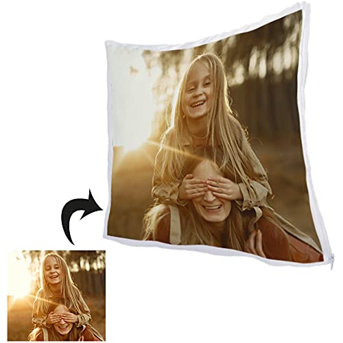 PROMO SHOP Promoshop Cojin Personalizado con Foto 35 x 35 cm · Relleno Incluido · Regalos Personalizados con Foto · Color Blanco con Acabado en Brillo y Cierre de Cremallera Lateral
