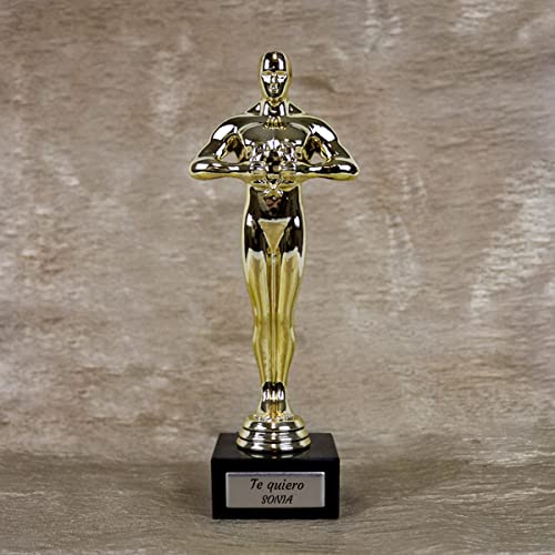 PROMO SHOP Trofeo Dorado con Base de mármol - Personaliza Esta Estatua Color Oro Estilo Premio ÓSCAR con el Texto Que Quieras y Haz un Regalo Original y Personalizado