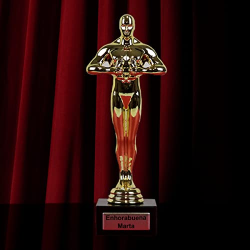 PROMO SHOP Trofeo Dorado con Base de mármol - Personaliza Esta Estatua Color Oro Estilo Premio ÓSCAR con el Texto Que Quieras y Haz un Regalo Original y Personalizado