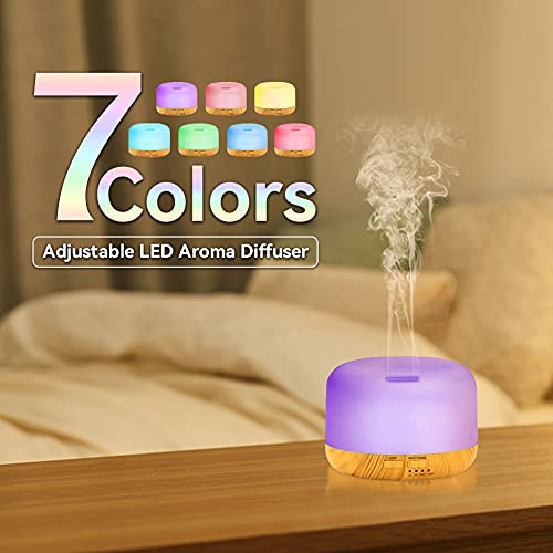 Punvot Humidificador Aceites Esenciales 450ml Humidificador Ultrasónico Humidificador Aromaterapia Silencioso con Luces LED de 7 Colores y Control Remoto Difusor de Aroma para Hogar Oficina SPA Bebé