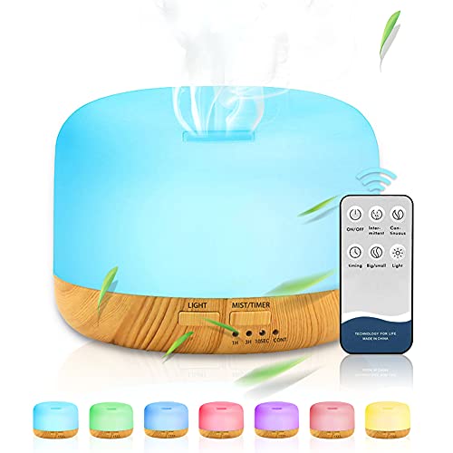 Punvot Humidificador Aceites Esenciales 450ml Humidificador Ultrasónico Humidificador Aromaterapia Silencioso con Luces LED de 7 Colores y Control Remoto Difusor de Aroma para Hogar Oficina SPA Bebé