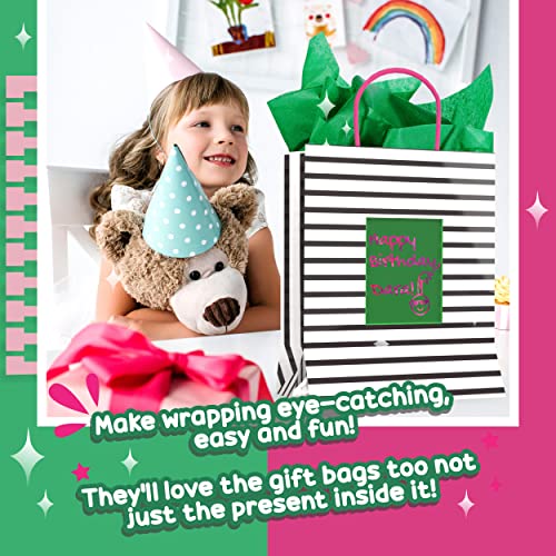 Purple Ladybug 5 Bolsas Regalo (2 Tamaños) con Asas y Exclusivo Papel de Rascar Verde - 2 Bolsas Papel Grandes y 3 Medianas para Regalos Personalizados y Regalos de Cumpleaños - Patente en Trámite