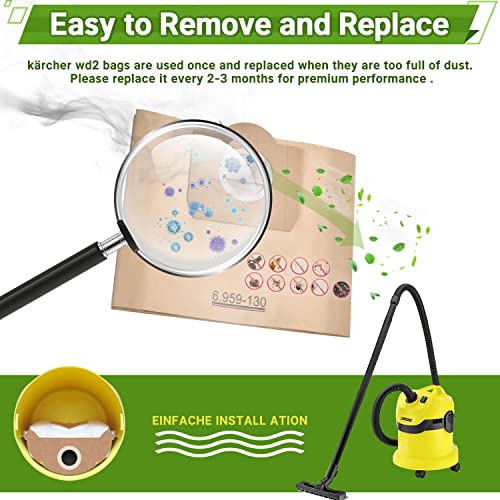 Rebirthcare 15 bolsas de aspiradora para Karcher 6.959-130.0 para WD 3 MV 3 bolsas de papel Wet & Dry