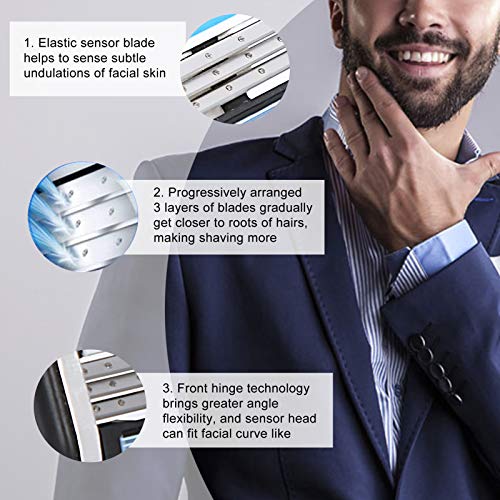 Recambios de cuchillas de afeitar, cuchilla de afeitar manual, doble tira de lubricación 16 piezas 3 capas profesional para hombres Home Salon Shop