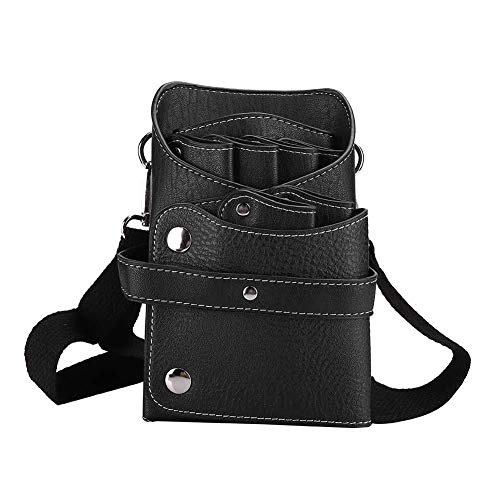 Regalos de abril Estuche para tijeras Estuche para peluquería para peluquería Salon, Estilista de cuero de PU Estuche para herramientas de peluquería Estuche para bolsa con cinturón de hombro(Black)