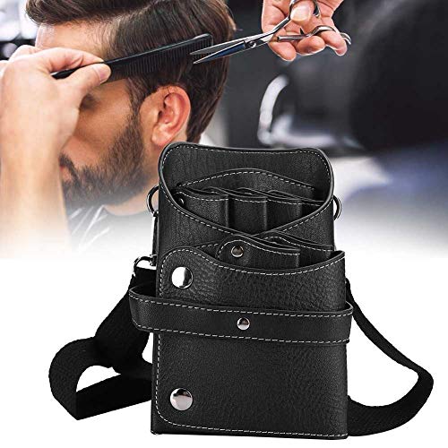 Regalos de abril Estuche para tijeras Estuche para peluquería para peluquería Salon, Estilista de cuero de PU Estuche para herramientas de peluquería Estuche para bolsa con cinturón de hombro(Black)